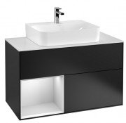 Тумба під раковину Villeroy & Boch Finion 100х50,1 см із підсвічуванням МДФ чорний матовий лак/білий матовий лак/скло біле матове F111MTPD