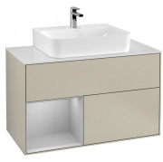 Тумба під раковину Villeroy & Boch Finion 100х50,1 см із підсвічуванням МДФ пісок матовий лак/світло-сірий матовий лак/скло біле матове F111GJHH