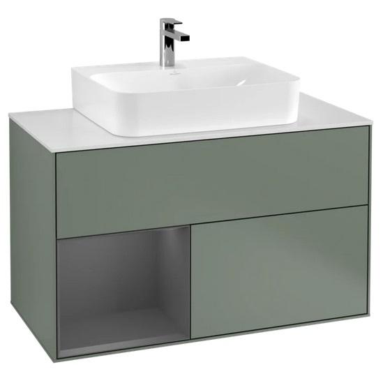 Тумба под раковину Villeroy & Boch Finion 100х50,1 см с подсветкой МДФ оливковый матовый лак/антрацит матовый лак/стекло белое матовое F111GKGM