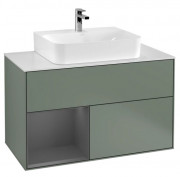 Тумба под раковину Villeroy & Boch Finion 100х50,1 см с подсветкой МДФ оливковый матовый лак/антрацит матовый лак/стекло белое матовое F111GKGM