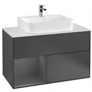 Тумба під раковину Villeroy & Boch Finion 100х50,1 см із підсвічуванням МДФ темно-синій матовий лак/антрацит матовий лак/скло біле матове F111GKHG
