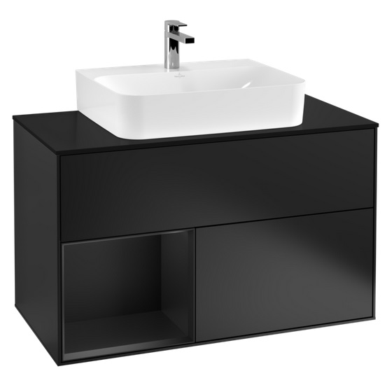 Тумба под раковину Villeroy & Boch Finion 100х50,1 см с подсветкой МДФ черный матовый лак/стекло черное матовое F112PDPD