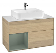 Тумба под раковину Villeroy & Boch Finion 100х50,1 см с подсветкой ДСП шпон дуба/оливковый матовый лак/стекло белое матовое F111GMPC