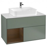 Тумба под раковину Villeroy & Boch Finion 100х50,1 см с подсветкой МДФ оливковый матовый лак/шпон грецкого ореха/стекло белое матовое F111GNGM