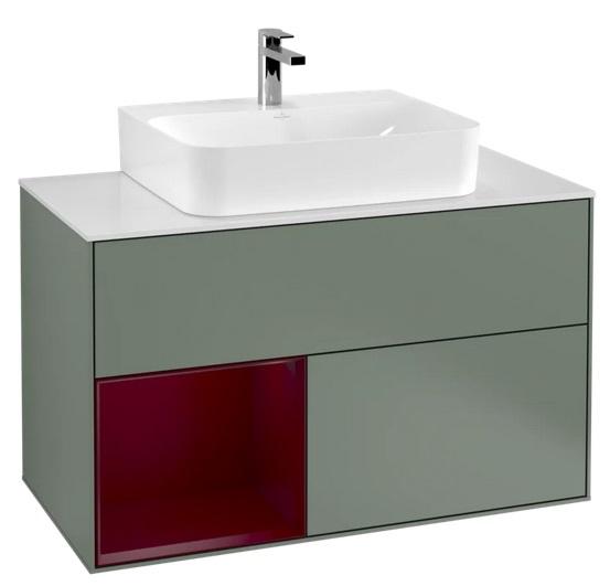 Тумба под раковину Villeroy & Boch Finion 100х50,1 см с подсветкой МДФ оливковый матовый лак/пион матовый лак/стекло белое матовое F111HBGM