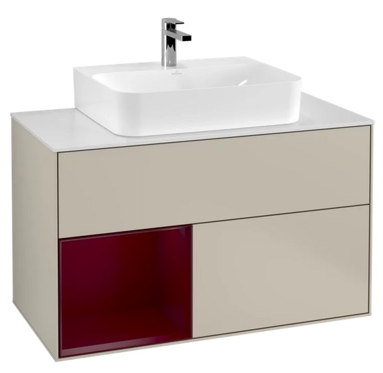 Тумба под раковину Villeroy & Boch Finion 100х50,1 см с подсветкой МДФ песок матовый лак/пион матовый лак/стекло белое матовое F111HBHH