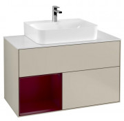 Тумба під раковину Villeroy & Boch Finion 100х50,1 см з підсвічуванням МДФ пісок матовий лак/півон матовий лак/скло біле матове F111HBHH