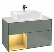 Тумба под раковину Villeroy & Boch Finion 100х50,1 см с подсветкой МДФ оливковый матовый лак/золото матовый лак/стекло белое матовое F111HFGM