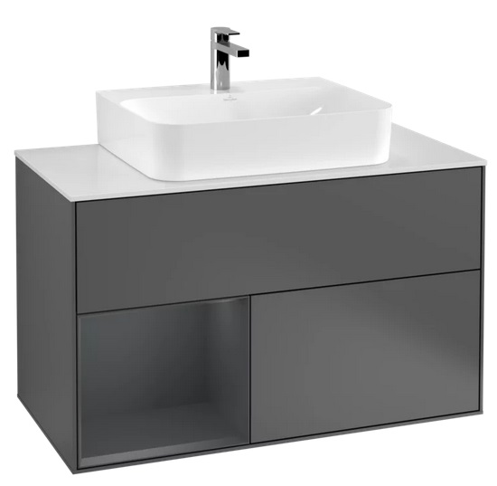 Тумба под раковину Villeroy & Boch Finion 100х50,1 см с подсветкой МДФ антрацит матовый лак/темно-синий матовый лак/стекло белое матовое F111HGGK