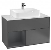 Тумба под раковину Villeroy & Boch Finion 100х50,1 см с подсветкой МДФ антрацит матовый лак/темно-синий матовый лак/стекло белое матовое F111HGGK