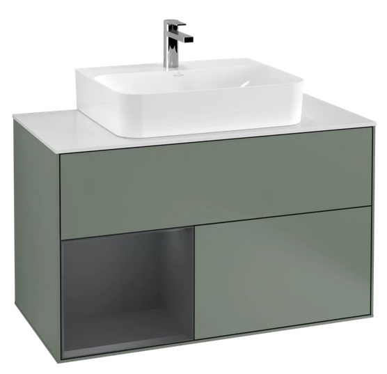 Тумба под раковину Villeroy & Boch Finion 100х50,1 см с подсветкой МДФ оливковый матовый лак/темно-синий матовый лак/стекло белое матовое F111HGGM