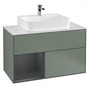 Тумба под раковину Villeroy & Boch Finion 100х50,1 см с подсветкой МДФ оливковый матовый лак/темно-синий матовый лак/стекло белое матовое F111HGGM