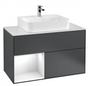 Тумба под раковину Villeroy & Boch Finion 100х50,1 см с подсветкой МДФ темно-синий матовый лак/глянцевый белый лак/стекло белое матовое F111GFHG