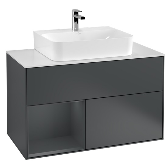 Тумба під раковину Villeroy & Boch Finion 100х50,1 см із підсвічуванням МДФ темно-синій матовий лак/скло біле матове F111HGHG