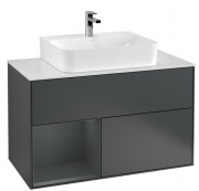 Тумба под раковину Villeroy & Boch Finion 100х50,1 см с подсветкой МДФ темно-синий матовый лак/стекло белое матовое F111HGHG