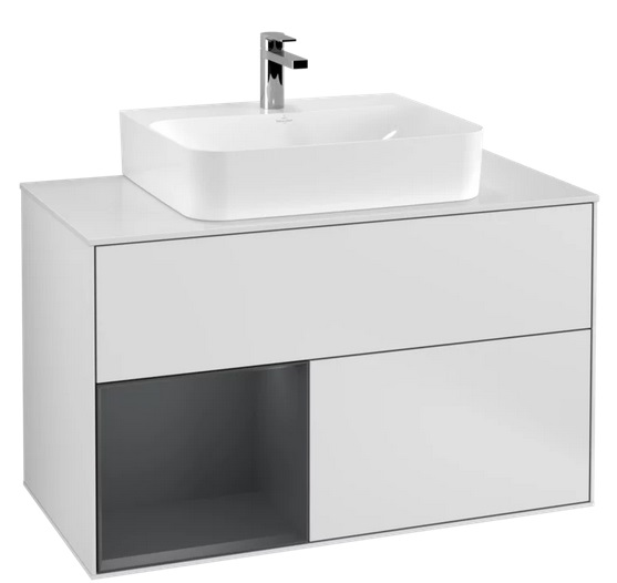 Тумба под раковину Villeroy & Boch Finion 100х50,1 см с подсветкой МДФ белый матовый лак/темно-синий матовый лак/стекло белое матовое F111HGMT