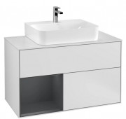 Тумба под раковину Villeroy & Boch Finion 100х50,1 см с подсветкой МДФ белый матовый лак/темно-синий матовый лак/стекло белое матовое F111HGMT