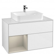 Тумба под раковину Villeroy & Boch Finion 100х50,1 см с подсветкой МДФ глянцевый белый лак/песок матовый лак/стекло белое матовое F111HHGF