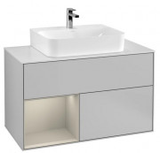 Тумба под раковину Villeroy & Boch Finion 100х50,1 см с подсветкой МДФ светло-серый матовый лак/песок матовый лак/стекло белое матовое F111HHGJ