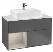 Тумба под раковину Villeroy & Boch Finion 100х50,1 см с подсветкой МДФ антрацит матовый лак/песок матовый лак/стекло белое матовое F111HHGK