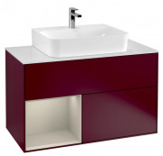 Тумба под раковину Villeroy & Boch Finion 100х50,1 см с подсветкой МДФ пион матовый лак/песок матовый лак/стекло белое матовое F111HHHB