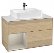 Тумба под раковину Villeroy & Boch Finion 100х50,1 см с подсветкой ДСП шпон дуба/песок матовый лак/стекло белое матовое F111HHPC