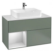 Тумба під раковину Villeroy & Boch Finion 100х50,1 см із підсвічуванням МДФ оливковий матовий лак/білий матовий лак/скло біле матове F111MTGM