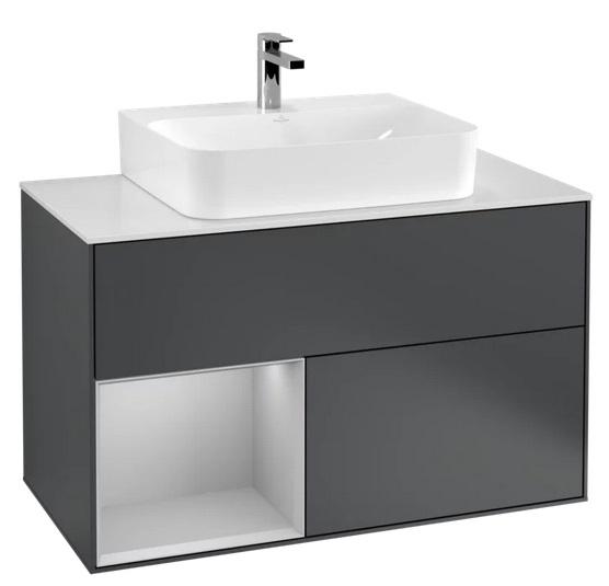 Тумба под раковину Villeroy & Boch Finion 100х50,1 см с подсветкой МДФ темно-синий матовый лак/светло-серый матовый лак/стекло белое матовое F111GJHG