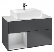 Тумба под раковину Villeroy & Boch Finion 100х50,1 см с подсветкой МДФ темно-синий матовый лак/светло-серый матовый лак/стекло белое матовое F111GJHG