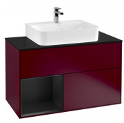 Тумба под раковину Villeroy & Boch Finion 100х50,1 см с подсветкой МДФ пион матовый лак/черный матовый лак/стекло черное матовое F112PDHB