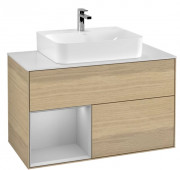 Тумба под раковину Villeroy & Boch Finion 100х50,1 см с подсветкой ДСП шпон дуба/светло-серый матовый/стекло белое матовое F111GJPC