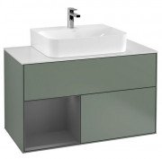 Тумба під раковину Villeroy & Boch Finion 100х50,1 см із підсвічуванням МДФ оливковий матовий лак/антрацит матовий лак/скло біле матове F111GKGM