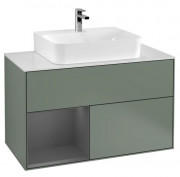 Тумба под раковину Villeroy & Boch Finion 100х50,1 см с подсветкой МДФ оливковый матовый лак/антрацит матовый лак/стекло белое матовое F111GKGM
