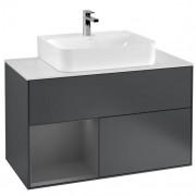 Тумба под раковину Villeroy & Boch Finion 100х50,1 см с подсветкой МДФ темно-синий матовый лак/антрацит матовый лак/стекло белое матовое F111GKHG