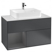 Тумба под раковину Villeroy & Boch Finion 100х50,1 см с подсветкой МДФ темно-синий матовый лак/антрацит матовый лак/стекло белое матовое F111GKHG