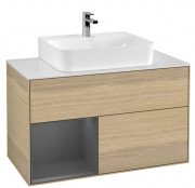 Тумба під раковину Villeroy & Boch Finion 100х50,1 см з підсвічуванням ДСП шпон дуба/антрацит матовий лак/скло біле матове F111GKPC