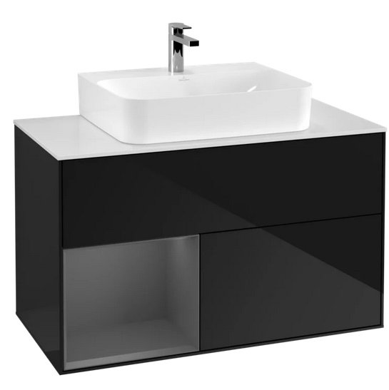 Тумба под раковину Villeroy & Boch Finion 100х50,1 см с подсветкой МДФ глянцевый черный лак/антрацит матовый лак/стекло белое матовое F111GKPH