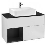 Тумба під раковину Villeroy & Boch Finion 100х50,1 см із підсвічуванням МДФ білий матовий лак/чорний матовий лак/скло чорне матове F112PDMT