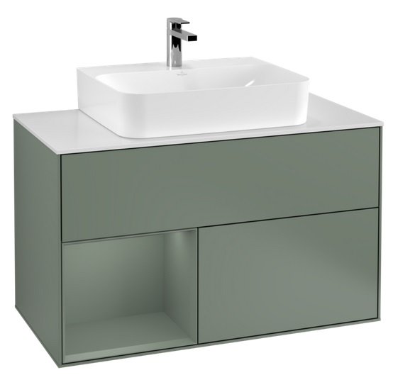 Тумба под раковину Villeroy & Boch Finion 100х50,1 см с подсветкой МДФ оливковый матовый лак/стекло белое матовое F111GMGM