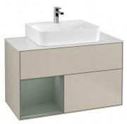 Тумба под раковину Villeroy & Boch Finion 100х50,1 см с подсветкой МДФ песок матовый лак/оливковый матовый лак/стекло белое матовое F111GMHH