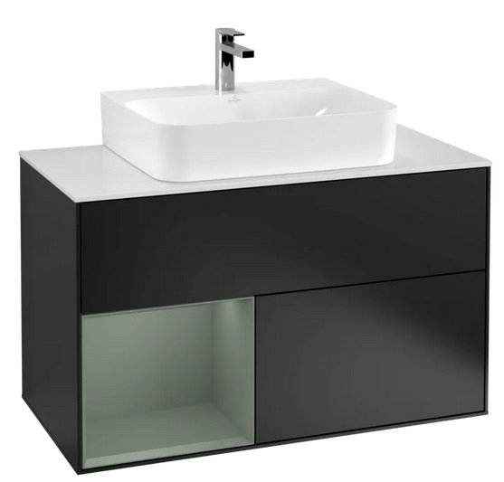 Тумба під раковину Villeroy & Boch Finion 100х50,1 см із підсвічуванням МДФ чорний матовий лак/оливковий матовий лак/скло біле матове F111GMPD