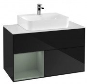 Тумба под раковину Villeroy & Boch Finion 100х50,1 см с подсветкой МДФ глянцевый черный лак/оливковый матовый лак/стекло белое матовое F111GMPH