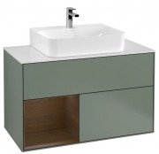 Тумба под раковину Villeroy & Boch Finion 100х50,1 см с подсветкой МДФ оливковый матовый лак/шпон грецкого ореха/стекло белое матовое F111GNGM
