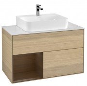 Тумба под раковину Villeroy & Boch Finion 100х50,1 см с подсветкой ДСП шпон дуба/шпон грецкого ореха/стекло белое матовое F111GNPC