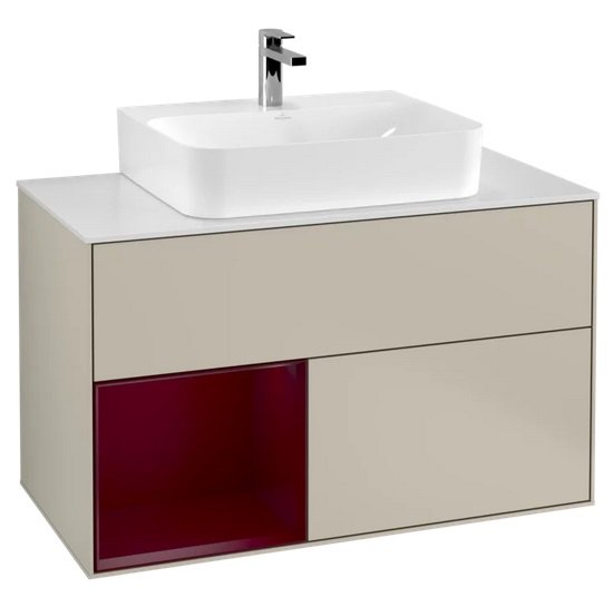 Тумба под раковину Villeroy & Boch Finion 100х50,1 см с подсветкой МДФ песок матовый лак/пион матовый лак/стекло белое матовое F111HBHH