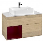 Тумба під раковину Villeroy & Boch Finion 100х50,1 см з підсвічуванням ДСП шпон дуба/півон матовий лак/скло біле матове F111HBPC