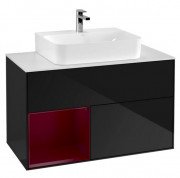 Тумба під раковину Villeroy & Boch Finion 100х50,1 см із підсвічуванням МДФ глянсовий чорний лак/півон матовий лак/скло біле матове F111HBPH