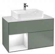 Тумба под раковину Villeroy & Boch Finion 100х50,1 см с подсветкой МДФ оливковый матовый лак/глянцевый белый лак/стекло белое матовое F111GFGM