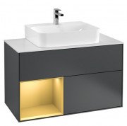 Тумба под раковину Villeroy & Boch Finion 100х50,1 см с подсветкой МДФ темно-синий матовый лак/золото матовый лак/стекло белое матовое F111HFHG