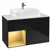Тумба под раковину Villeroy & Boch Finion 100х50,1 см с подсветкой МДФ глянцевый черный лак/золото матовый лак/стекло белое матовое F111HFPH